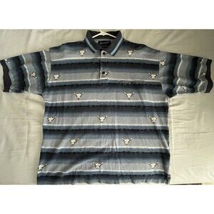 Vintage 90s Wrangler Western Blue Polo Bull Cow Skull Rodeo Cowboy Longhorn XL